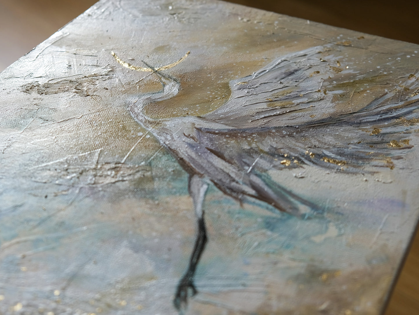 "Flying Crane " - Original Mix Media Painting