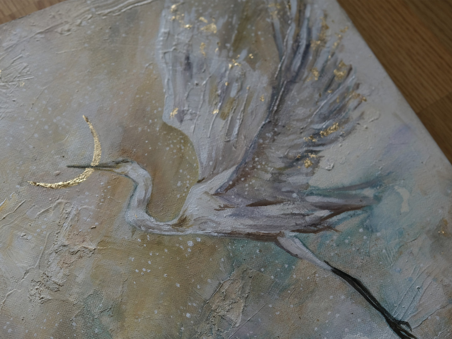 "Flying Crane " - Original Mix Media Painting