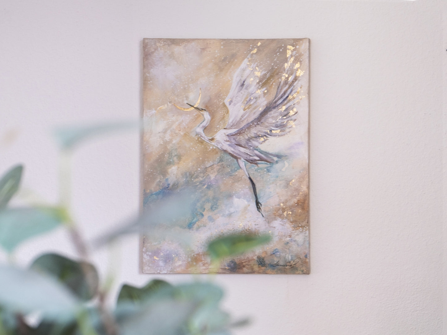 "Flying Crane " - Original Mix Media Painting