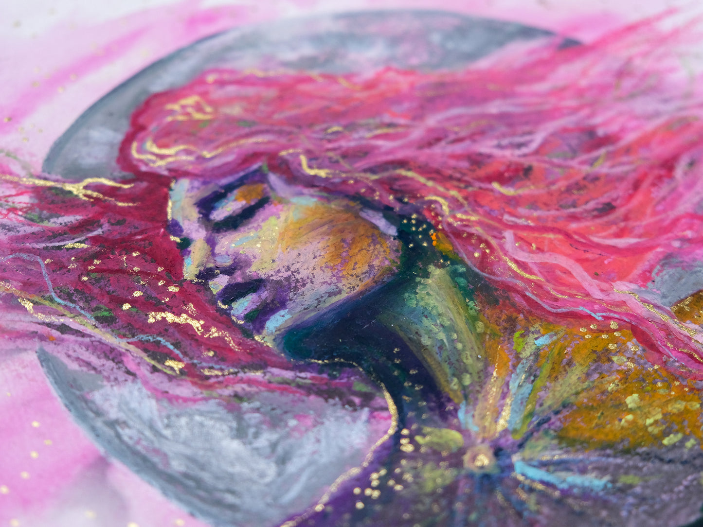 "Pink Moon" - Original Oil Pastel