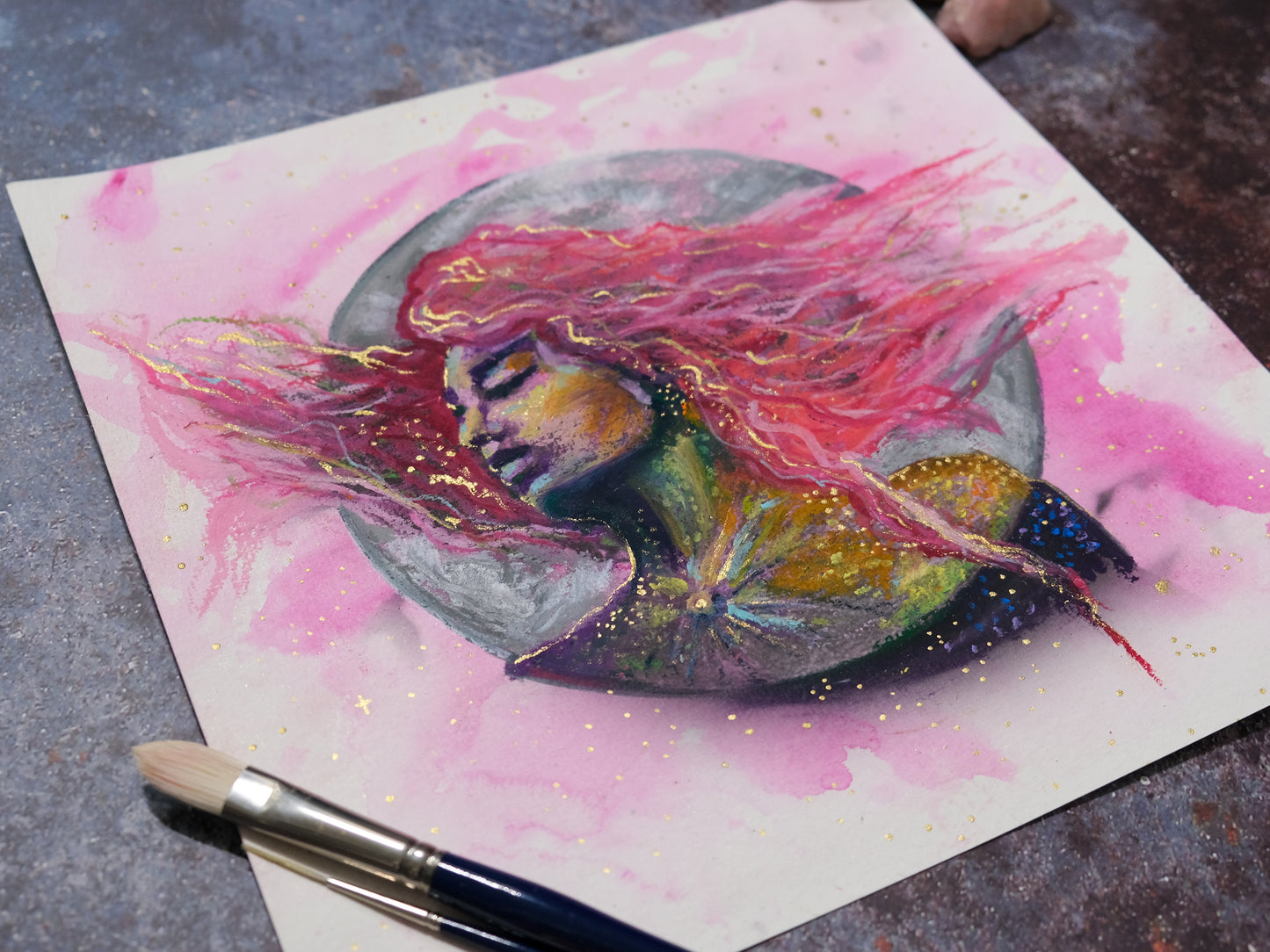 "Pink Moon" - Original Oil Pastel