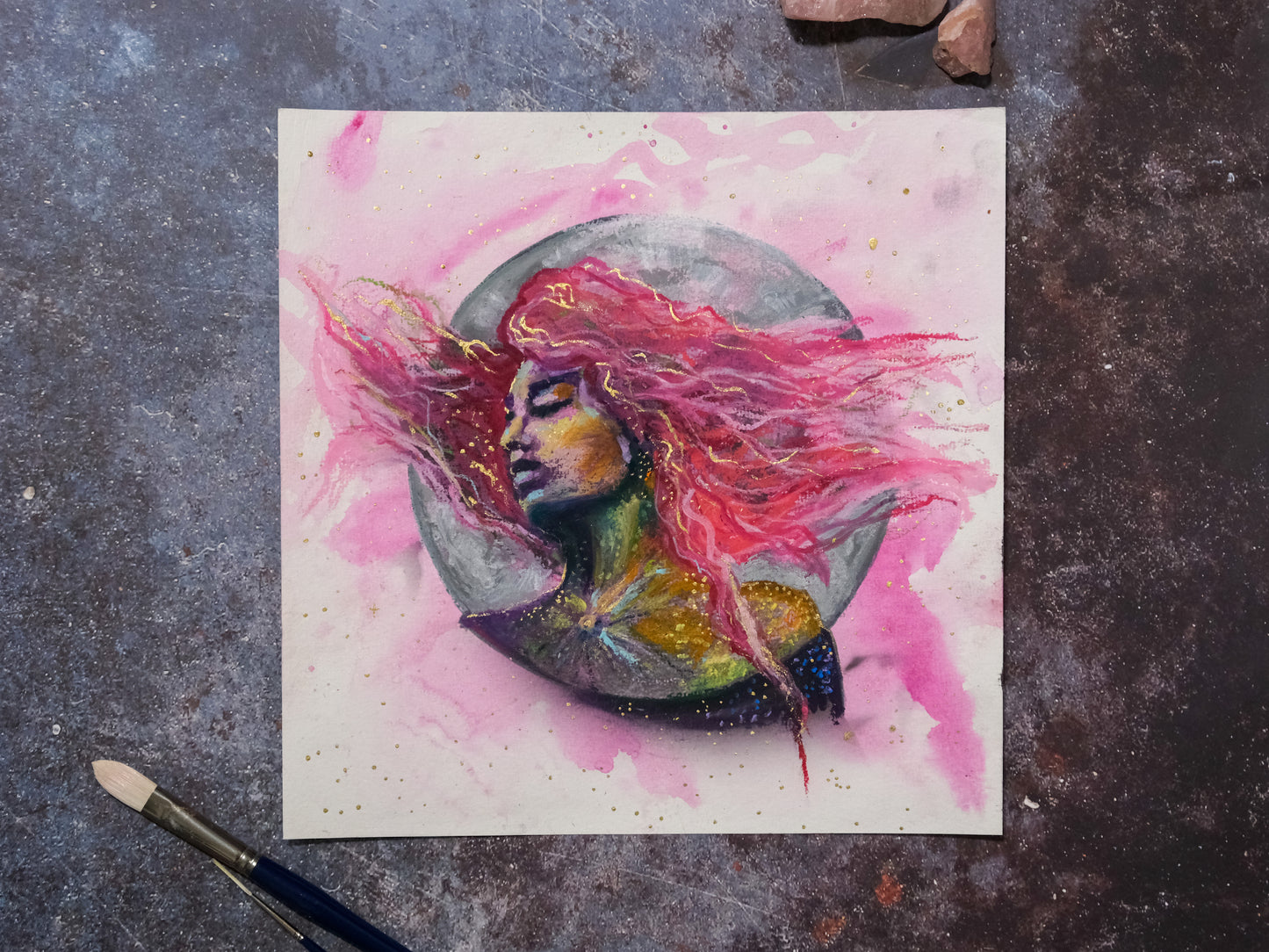 "Pink Moon" - Original Oil Pastel