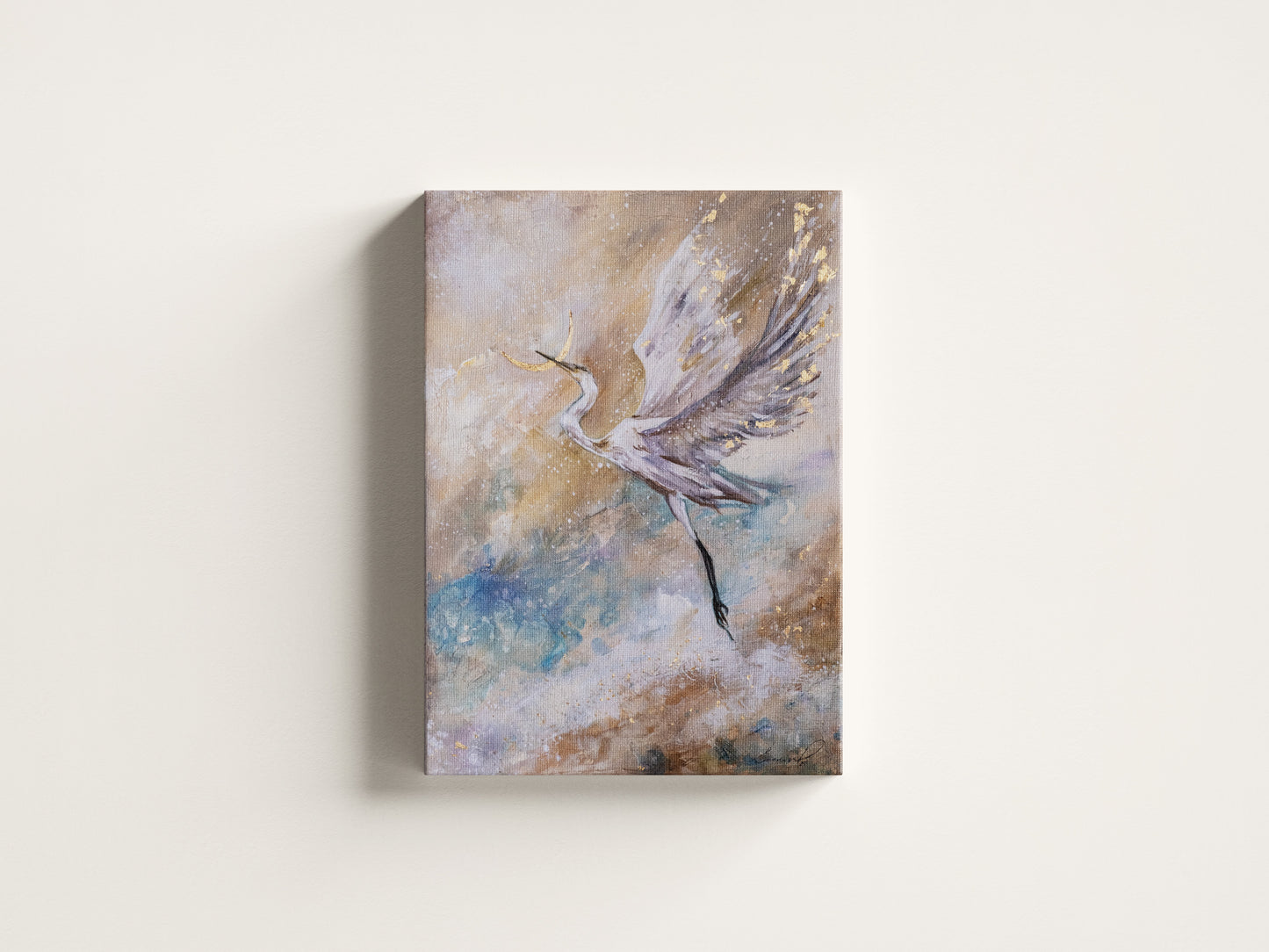 "Flying Crane " - Original Mix Media Painting
